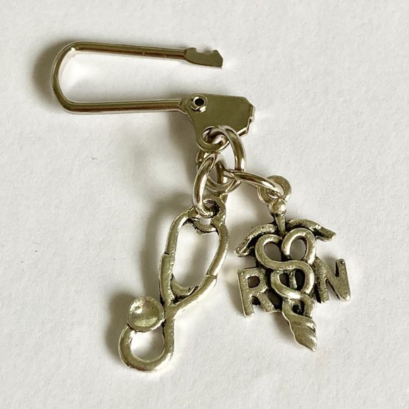 Medical Nursing RN Caduceus Stethoscope Zipper Pull Keychain Purse Charm - Picture 6 of 9